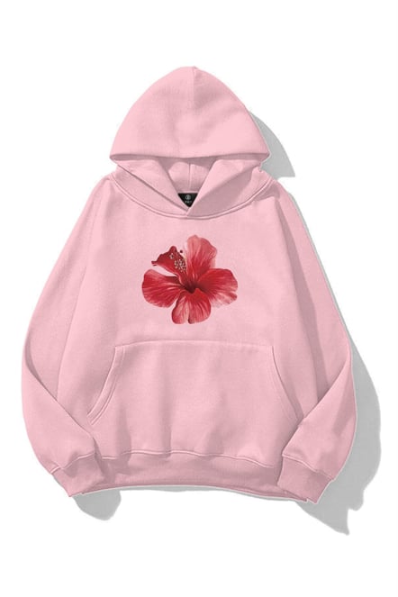 Pink Hibisus Extra Oversized Hoodie