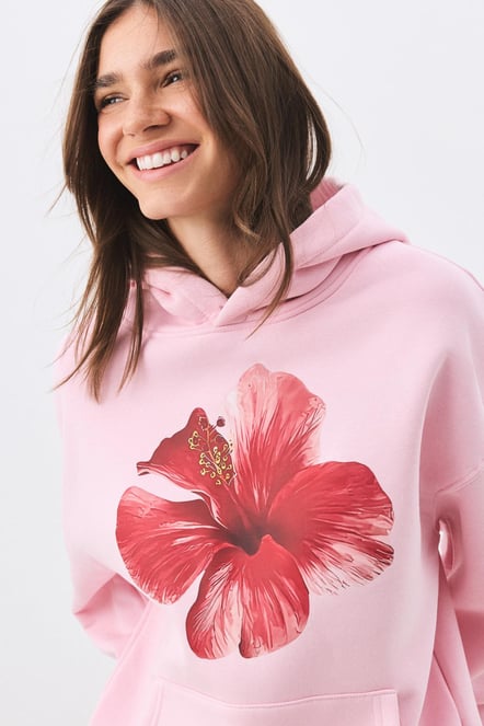 Pink Hibisus Extra Oversized Hoodie