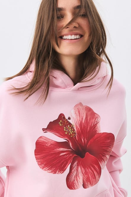 Pink Hibisus Extra Oversized Hoodie