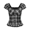 Black and White Plaid Vintage Lace Buttoned Short Sleeve Crop