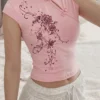 Pink Mandarin Collar Floral Qipao Short Sleeve Crop