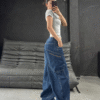 Navy Blue Loose Baggy with Kangaroo Pockets