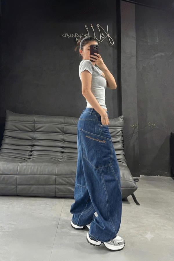 Navy Blue Loose Baggy with Kangaroo Pockets