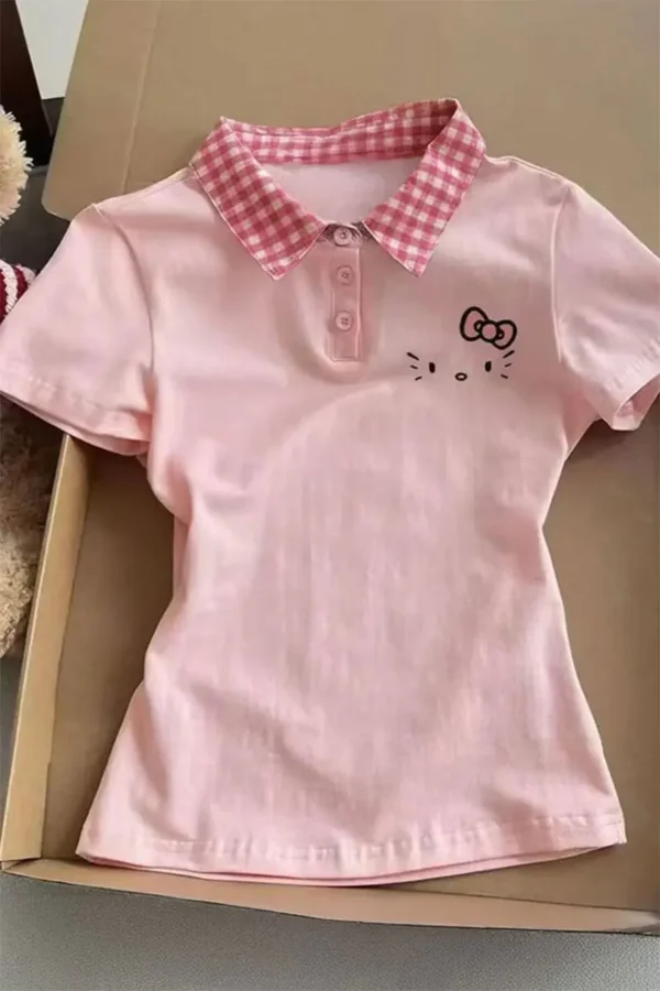 img_0462 Pink Checkered Collar Hello Kitty Top