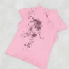 Pink Mandarin Collar Floral Qipao Short Sleeve Crop