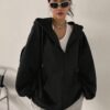 Black Oversized Zip Up Hoodie