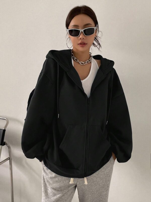 Black Oversized Zip Up Hoodie