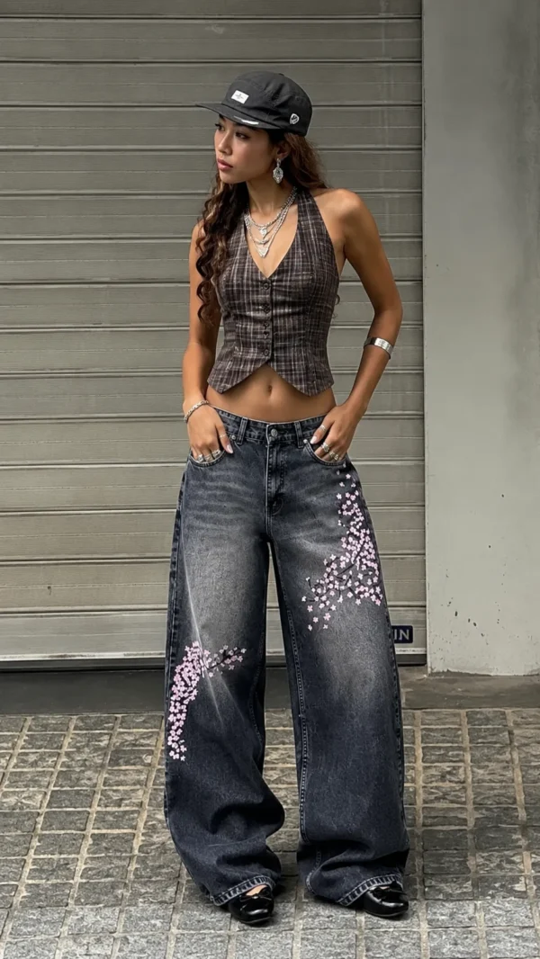 Embroidery Sakura Unisex Baggy Jeans