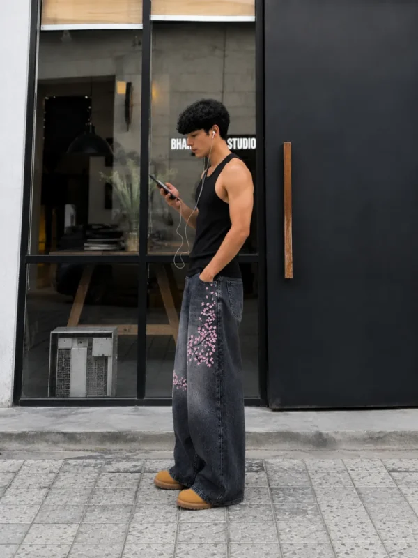 Embroidery Sakura Unisex Baggy Jeans