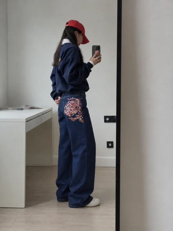 MSH5_10f3e0c1ff13c7b1628c3e3d7b853f9b Pocket Embroidery Sakura Unisex Baggy Jeans