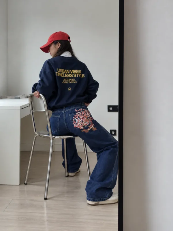 MSH5_37c7ba9a90bf829d517f382bb6783a2d Pocket Embroidery Sakura Unisex Baggy Jeans