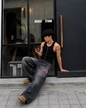 Embroidery Sakura Unisex Baggy Jeans