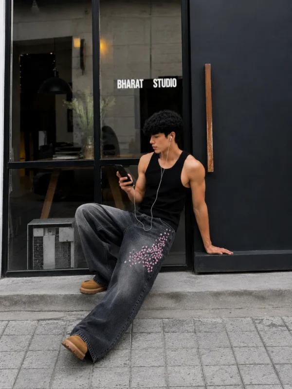 Embroidery Sakura Unisex Baggy Jeans
