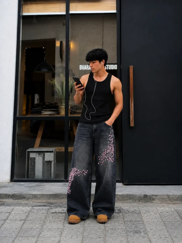 Embroidery Sakura Unisex Baggy Jeans