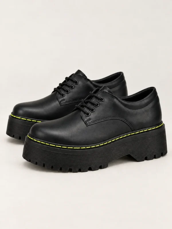 Black Matte Quad Low Platform Doc Martens Shoes