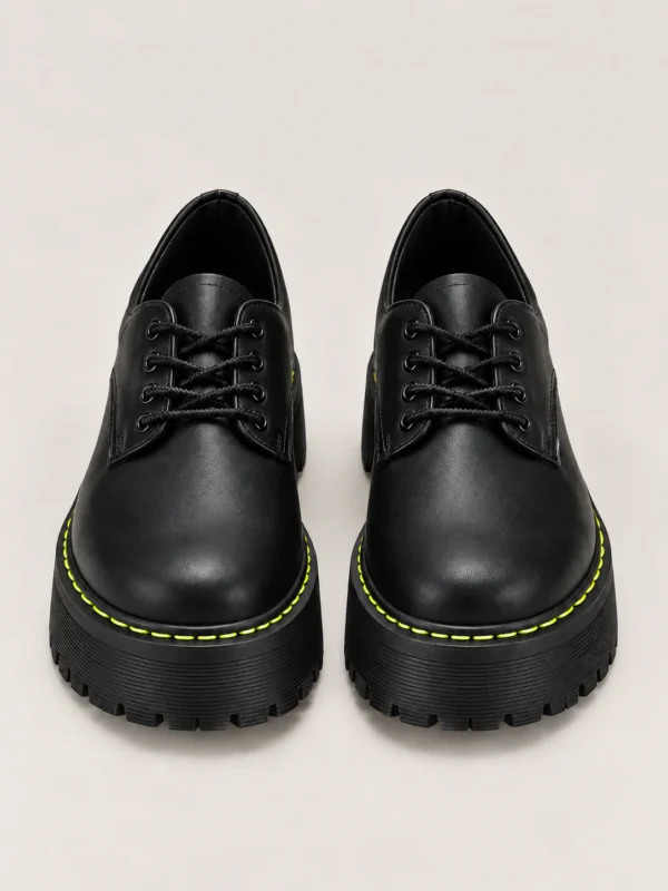 Black Matte Quad Low Platform Doc Martens Shoes