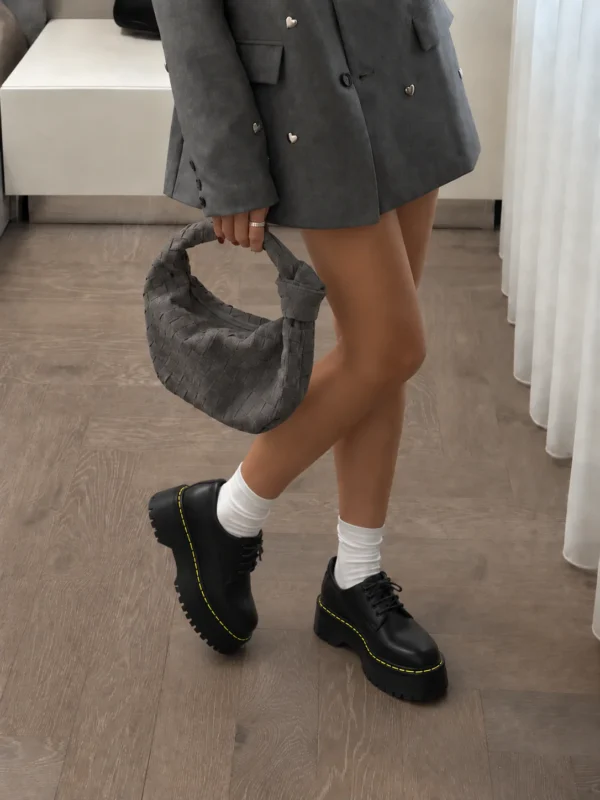 Black Matte Quad Low Platform Doc Martens Shoes